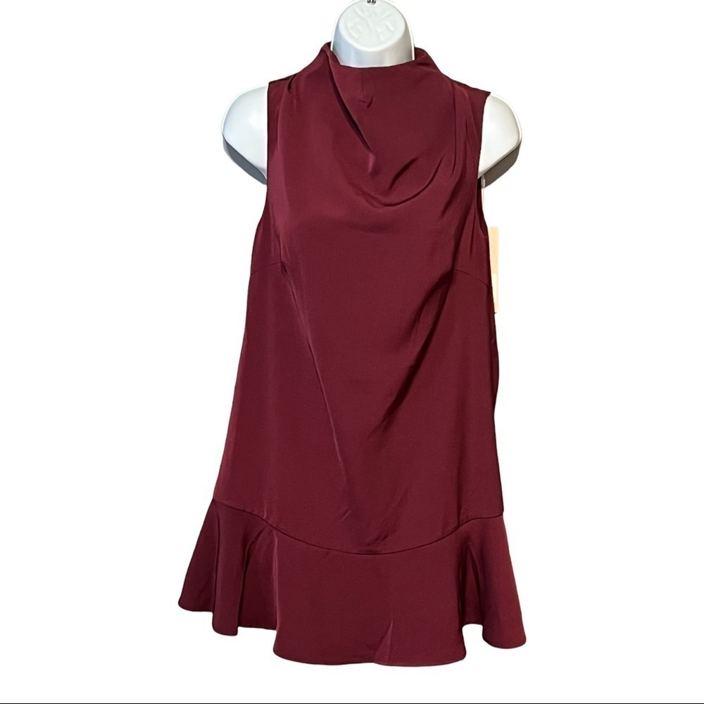 Keepsake The Label True Lies Mini Dress Burgundy Sleeveless Draped Cowl Neck XS